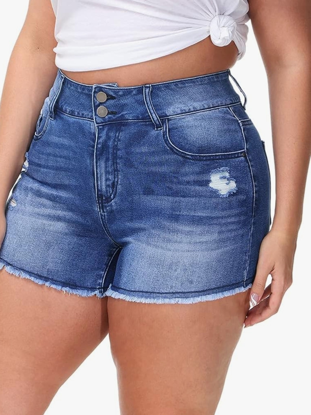 Denim High-Waist Distressed Women’s Shorts - Blue